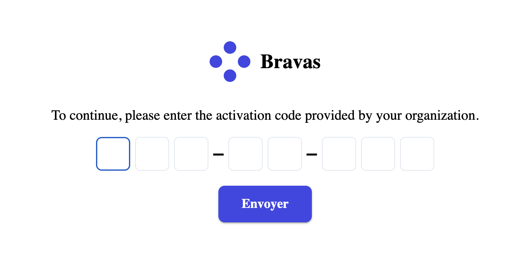 Screenshot of the Activation Code Form in Bravas