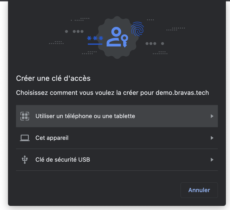 Screenshot of the WebAuthN user experience in Chrome